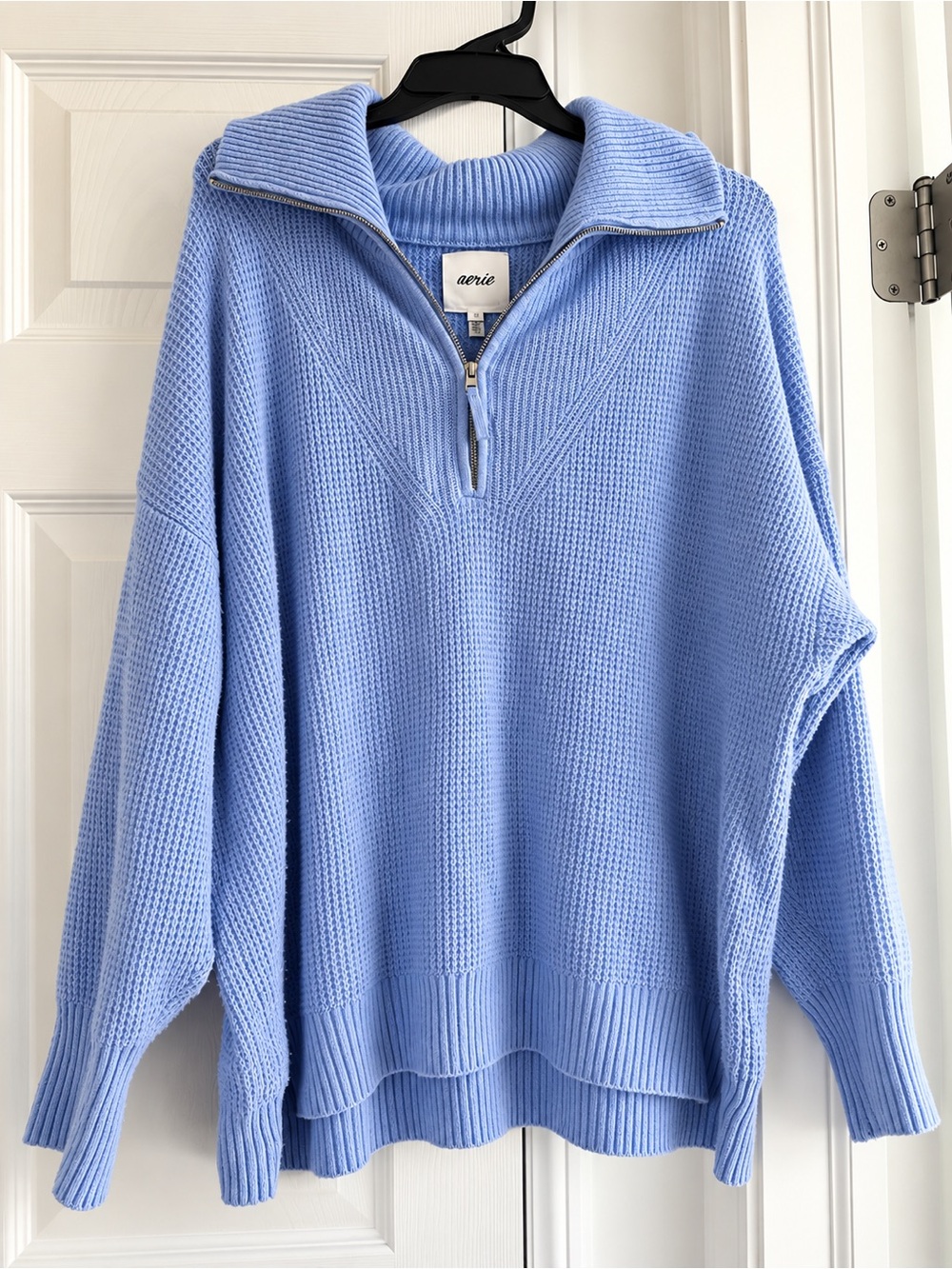 aerie Light Blue Waffle-Knit Half-Zip Sweater